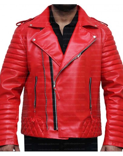 Buy Red Biker Leather Jacket | Quilted Motorcycle Jacket