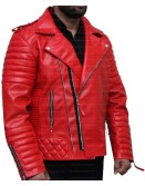 Red Quilted Biker Leather Jacket