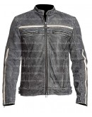 Cafe Racer Grey Distressed Leather Jacket