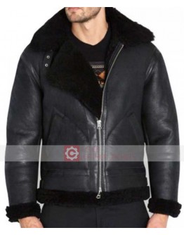 Black Shearling Fur Brando Leather Biker Jacket Black Shearling Fur Brando Leather Biker Jacket