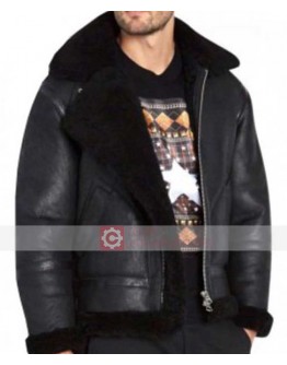 Black Shearling Fur Brando Leather Biker Jacket Black Shearling Fur Brando Leather Biker Jacket