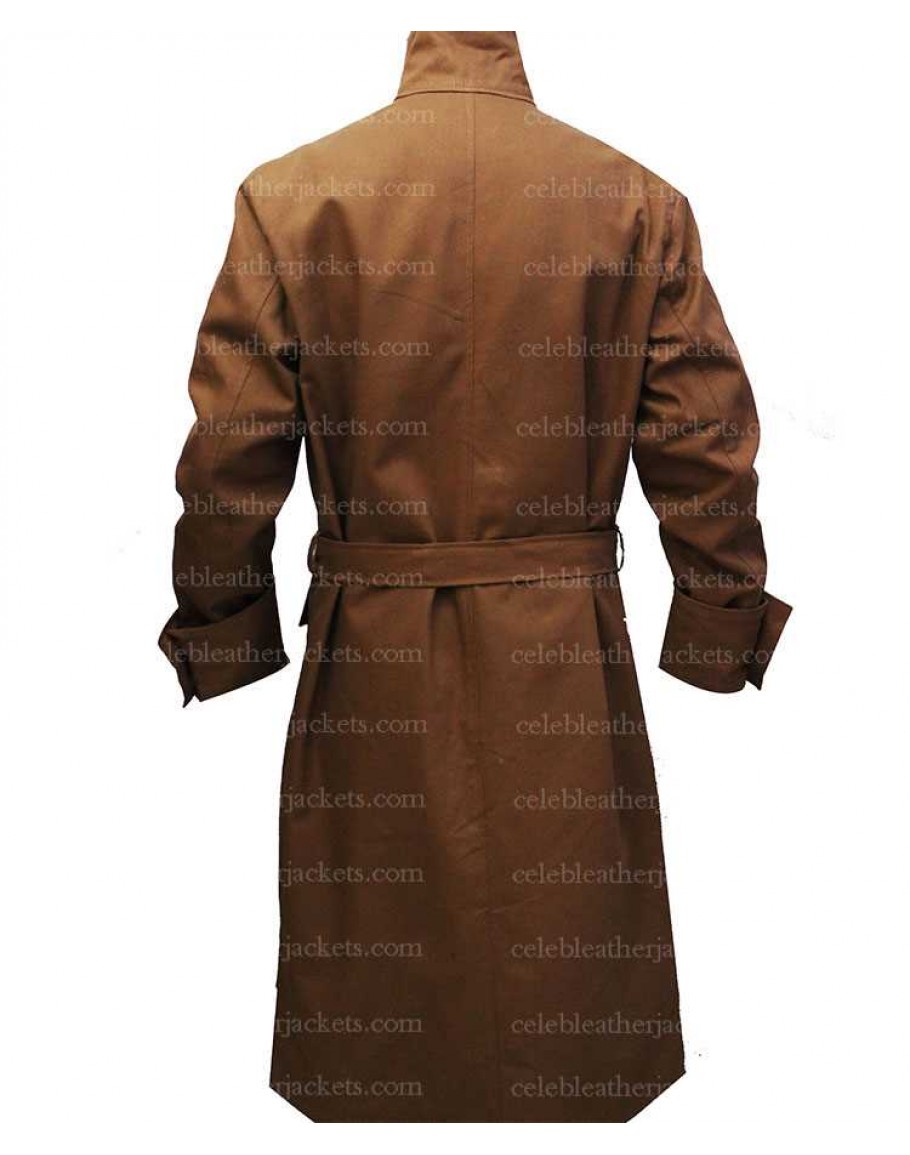 Blade Runner Harrison Ford Vintage Cotton Khaki Trench Long Coat Costume Brown 