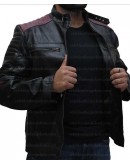 Cafe Racer Maroon Stripes Black Leather Jacket