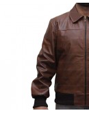 Shirt Collar Slim Fit Tan Brown Leather Jacket