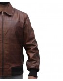 Shirt Collar Slim Fit Tan Brown Leather Jacket