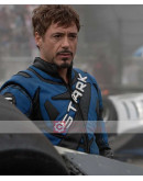 Tony Stark Iron Man 2 Robert Downey Biker Blue Motorcycle Leather Jacket