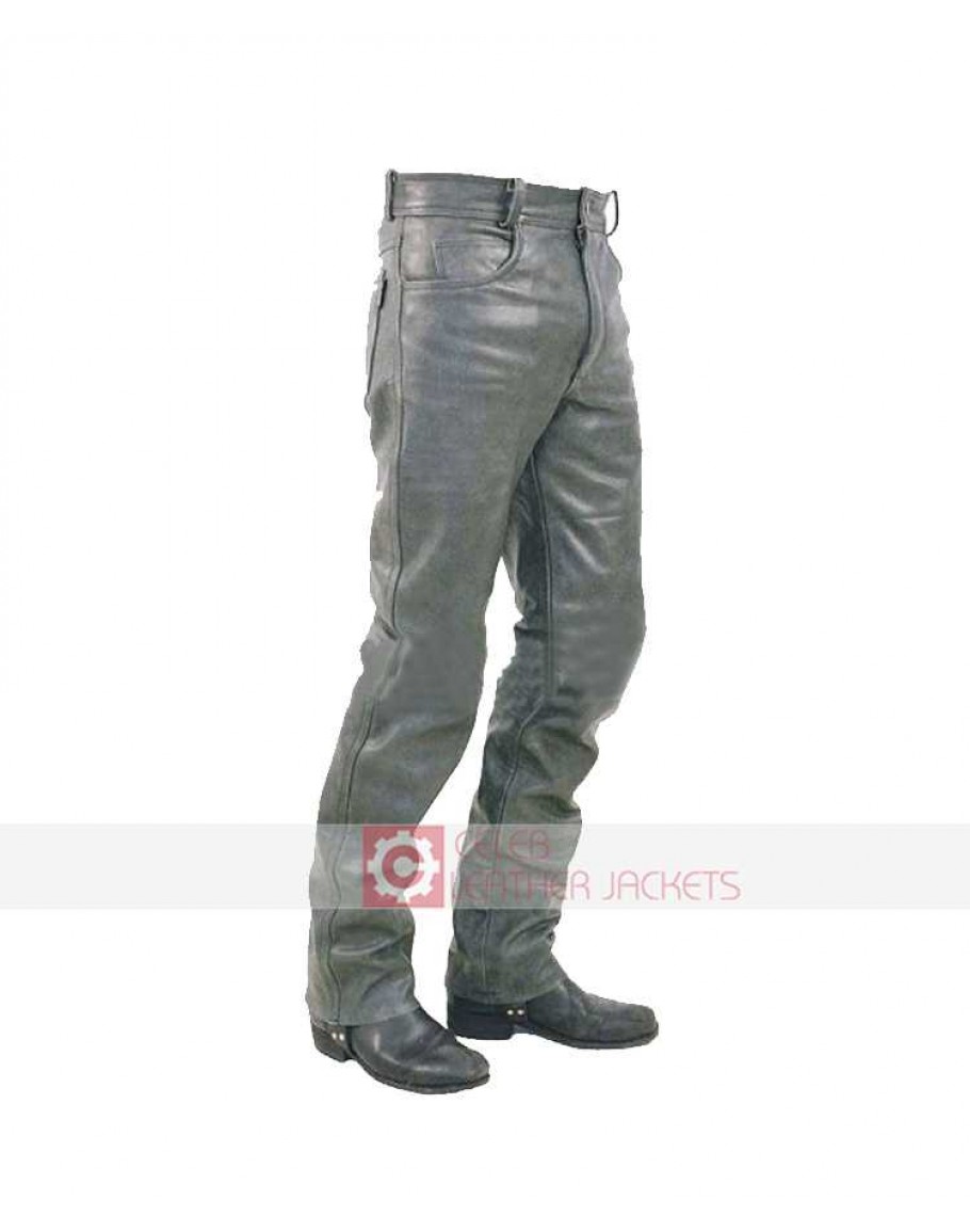 Buy Plane Dull Grey Leather Pant