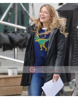 Melissa Benoist On Set Of Supergirl Hood Jacket