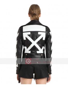 Diagonal Stripes Biker Leather Jacket