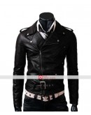 Slim Fit Belted Rider Black Leather Jacket