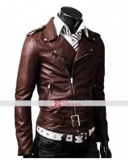 Slim Fit Belted Rider Light Brown Jacket