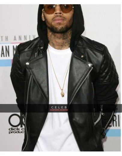 Chris Brown Bomber Black Leather Jacket
