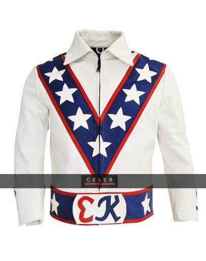 Evel Knievel White Biker Leather Jacket Evel Knievel White Biker Leather Jacket