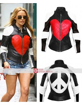 Kylie Minogue Black & White Heart Leather Jacket
