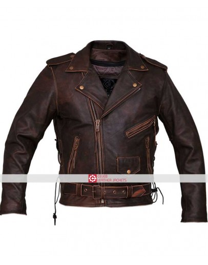 Marlon Brando Armoured Biker Distressed Leather Jacket