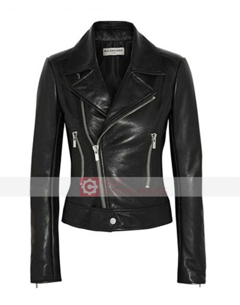 Olivia Wilde Balenciaga Black Biker Leather Jacket