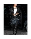 Button Style Rihanna Black Quilted Leather Jacket