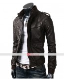 Slim Fit Rocker Bomber Black Leather Jacket