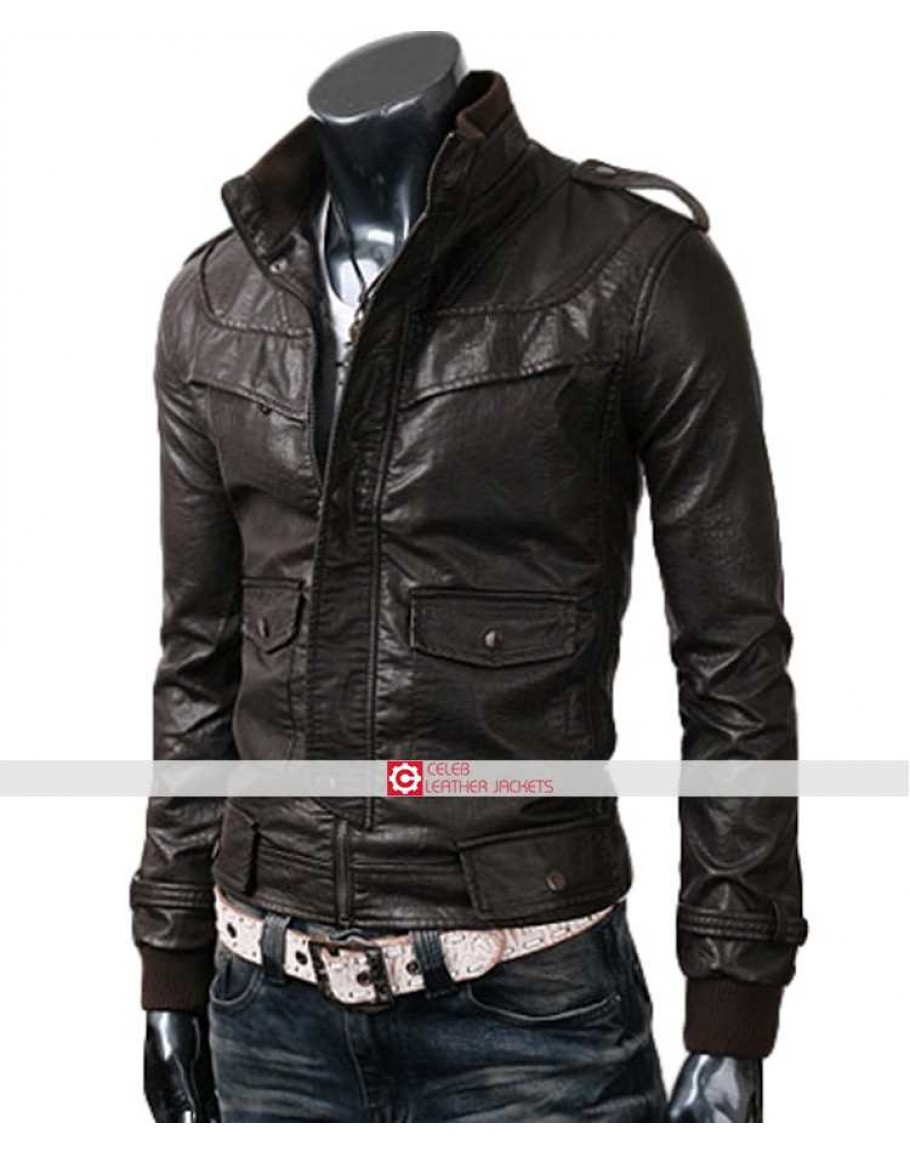 Slim Fit Rocker Bomber Black Leather Jacket
