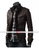 Slim fit Rocker Brown Bomber Leather Jacket
