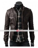 Slim fit Rocker Brown Bomber Leather Jacket