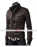 Slim fit Rocker Brown Bomber Leather Jacket