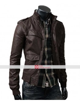 Slim fit Rocker Brown Bomber Leather Jacket
