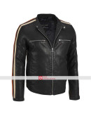 Wilsons Leather Mens Stripe Sleeve Faux Leather Jacket