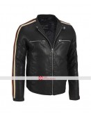 Wilsons Leather Mens Stripe Sleeve Faux Leather Jacket
